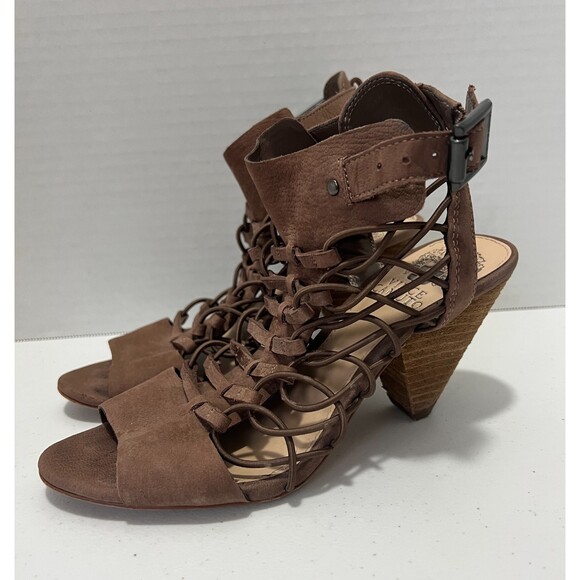Vince Camuto Women’s Evel Taupe Leather Caged Gladiator Open Toe Sandals Size 6 - Picture 2 of 11